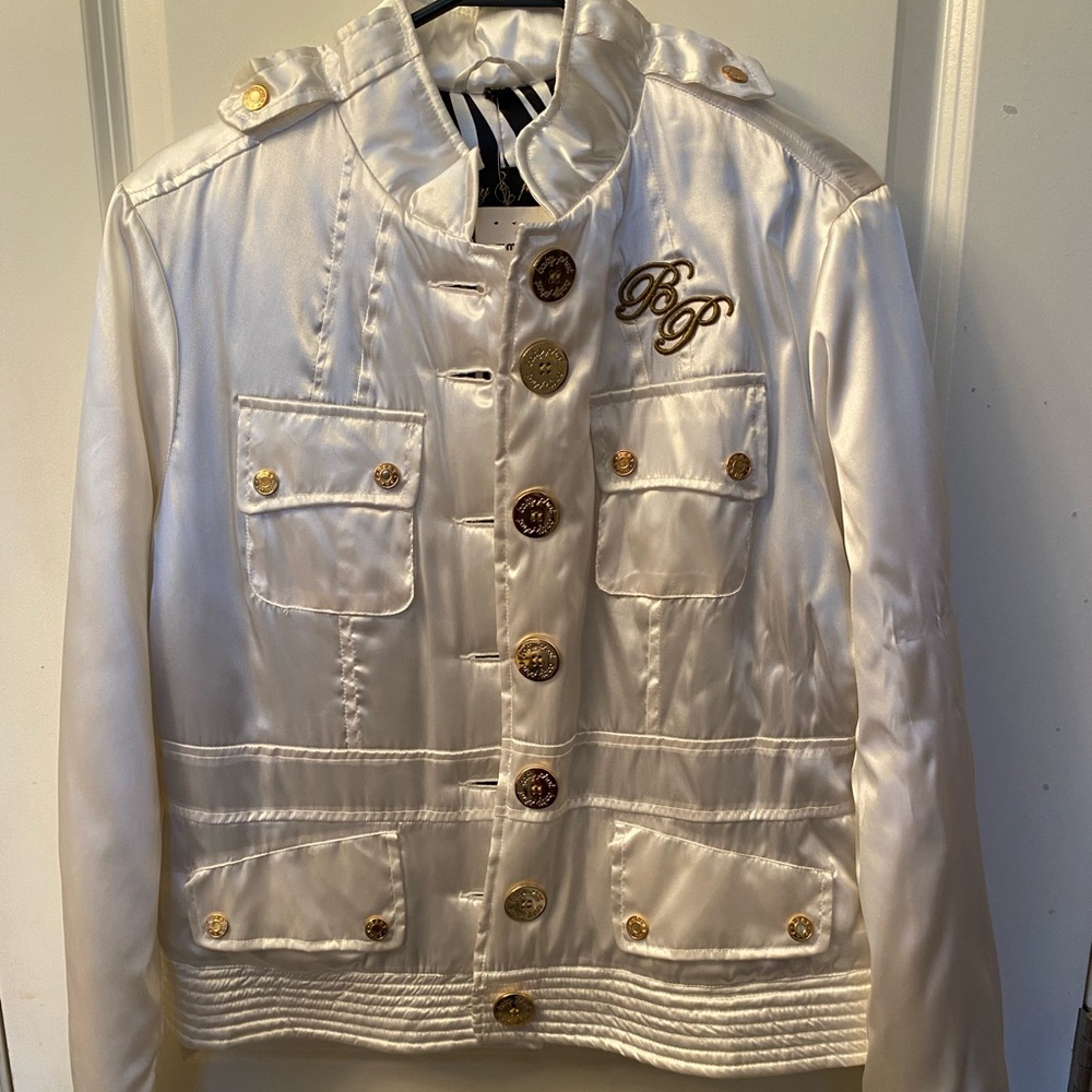 Baby Phat White Satin Blazer with Gold Buttons